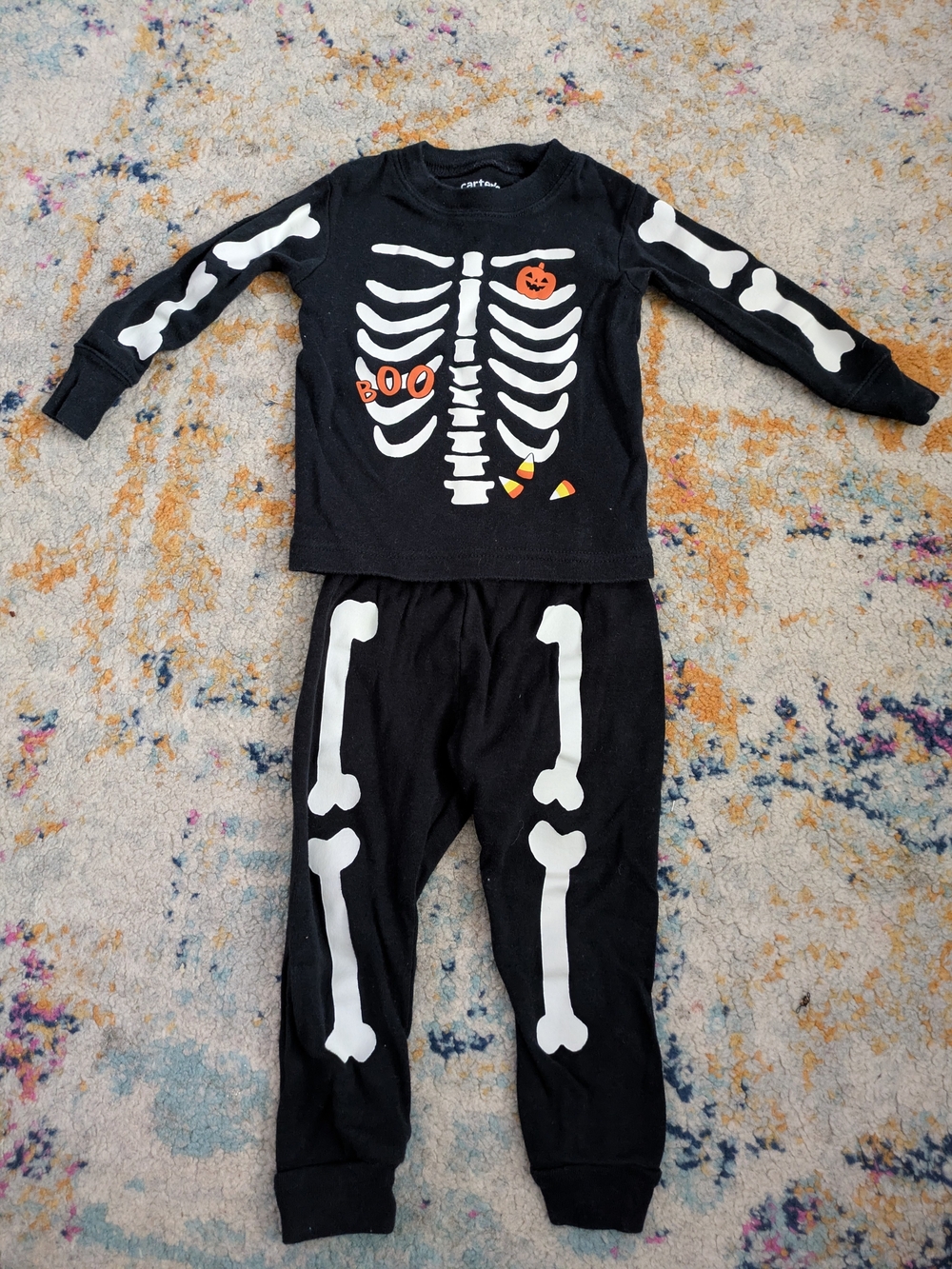 Carter's Black Skeleton Pajama Costume with Pumpkin & Candy Corn
